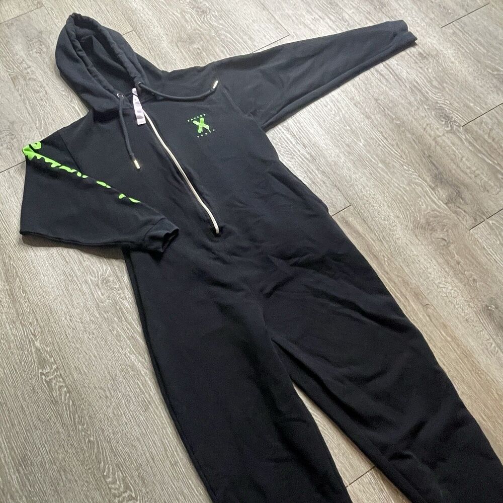 Savage X Fenty Black Green Forever Savage Hooded  Jumpsuit Womens Size Medium